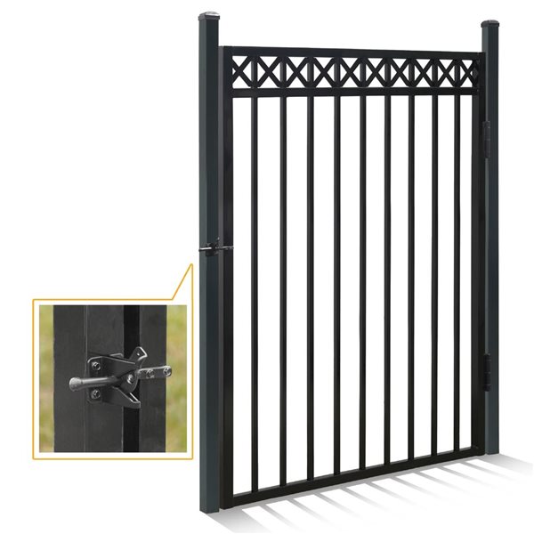 Fencer Wire 5 x 4-ft Flat Top Pattern Anti-Rust Powder-Coated Steel Decorative Fence Gate