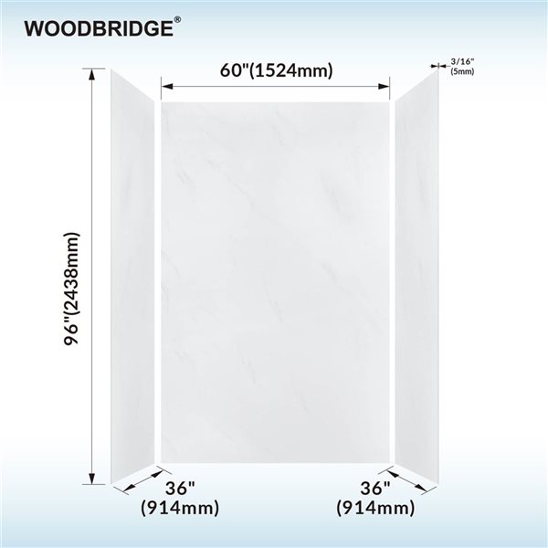 Woodbridge 36-in W x 96-in H Carrara White Shower Surround Back and Side Wall Panel - 3-Piece