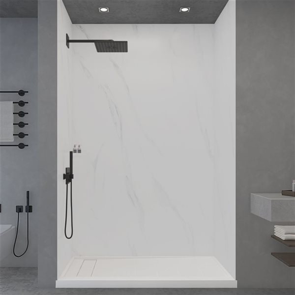 Woodbridge 36-in W x 96-in H Carrara White Shower Surround Back and Side Wall Panel - 3-Piece