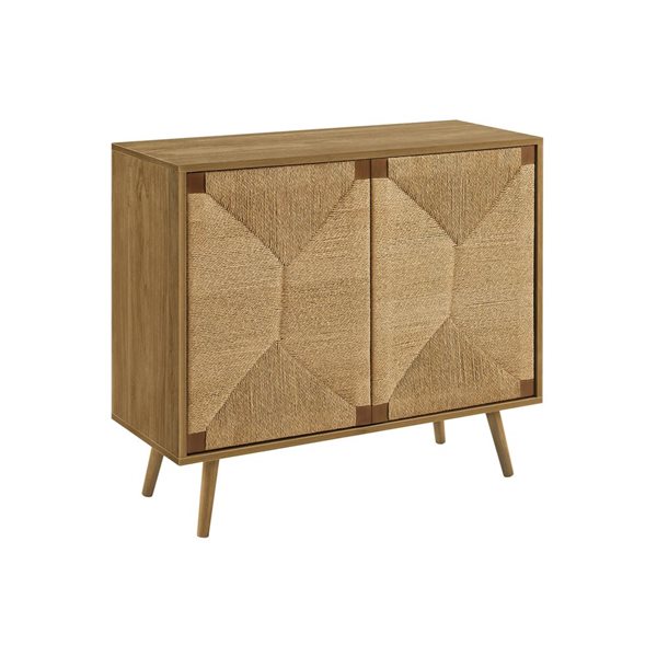 Monarch Specialties Mid-Century Sideboard w/ Light Walnut Laminate and Seagrass Look 36-in - Light