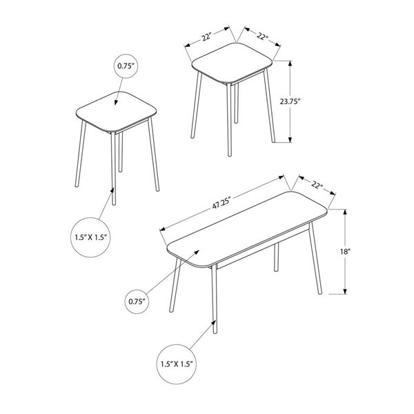 Monarch Specialties Mid-Century 3-Pcs Coffee Table Set - Light Walnut