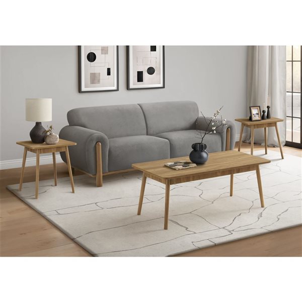 Monarch Specialties Mid-Century 3-Pcs Coffee Table Set - Light Walnut