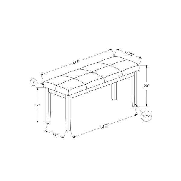 Monarch Specialties Wood Bench w/ Fabric Upholstery 44-in - Brown