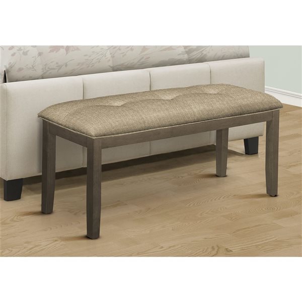 Monarch Specialties Wood Bench w/ Fabric Upholstery 44-in - Brown