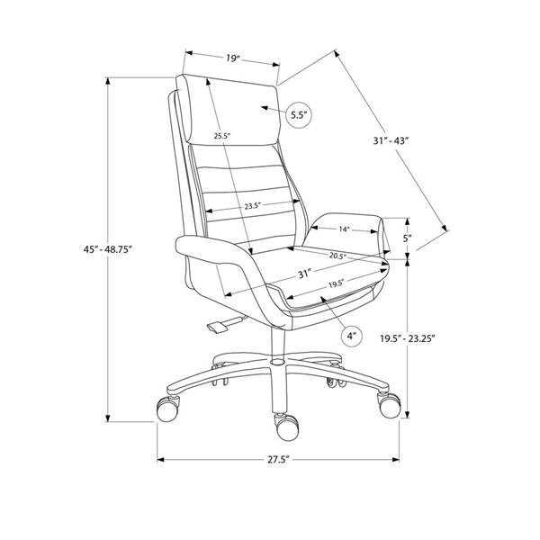 Monarch Specialties Ergonomic Swivel Office Chair w/ Leather Look and Adjustable Height - Black