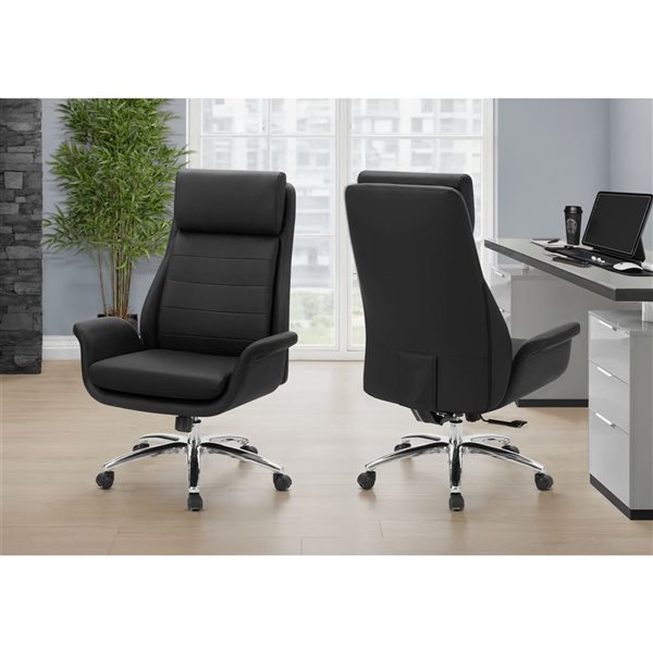 Monarch Specialties Ergonomic Swivel Office Chair w/ Leather Look and Adjustable Height - Black