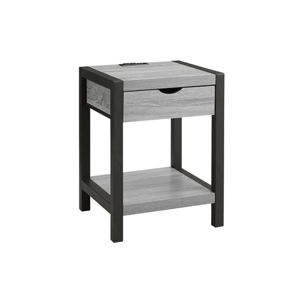 Monarch Specialties Wood Accent Table w/ Drawer and Metal Legs 24-in - Contemporary - Grey