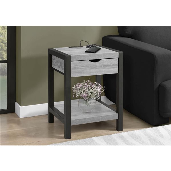 Monarch Specialties Wood Accent Table w/ Drawer and Metal Legs 24-in - Contemporary - Grey