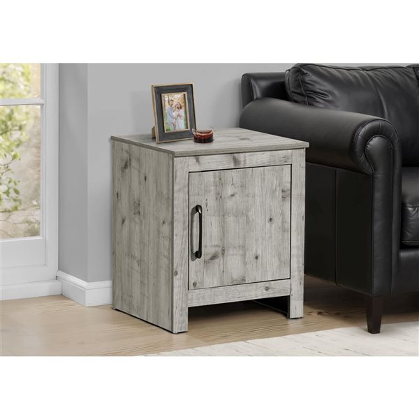 Monarch Specialties Wood Accent Table w/ Door 22-in - Rustic Grey