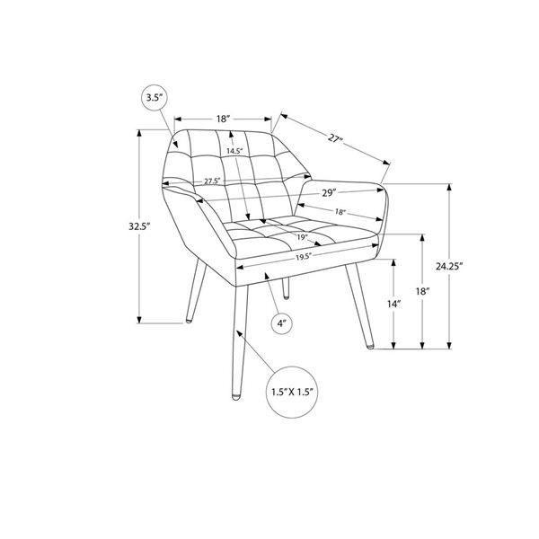 Monarch Specialties Modern Accent Chair w/ Metal Legs and Fabric Upholstery 29-in - Light Grey
