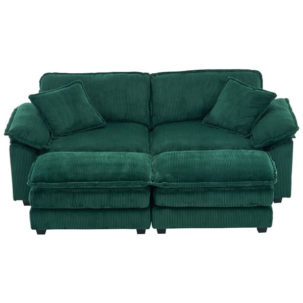 Clihome Green Corduroy Modern Sofa with Ottoman