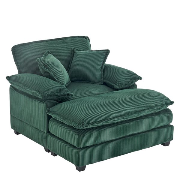 Clihome 46.9-in Modern Green Indoor Corduroy Sofa with Removable Footstool