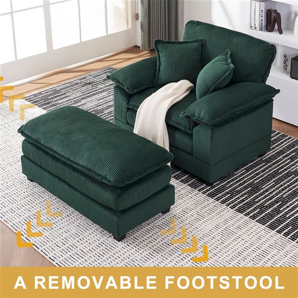 Clihome 46.9-in Modern Green Indoor Corduroy Sofa with Removable Footstool