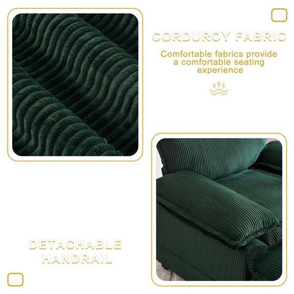 Clihome 46.9-in Modern Green Indoor Corduroy Sofa with Removable Footstool