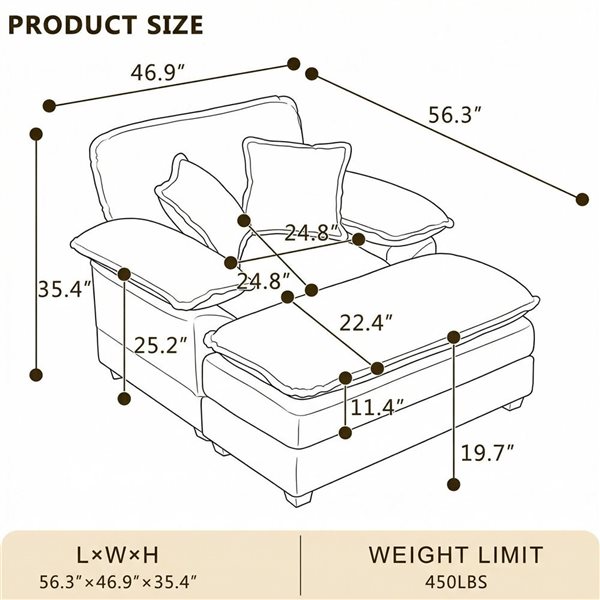 Clihome 46.9-in Modern Green Indoor Corduroy Sofa with Removable Footstool