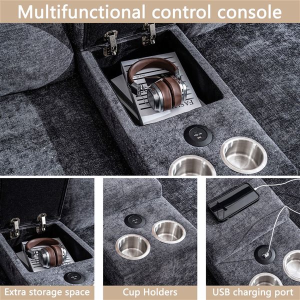 Clihome Grey Chenille Fabric U-Shaped Sectional Sofa with Single Chair and Removable Footstool