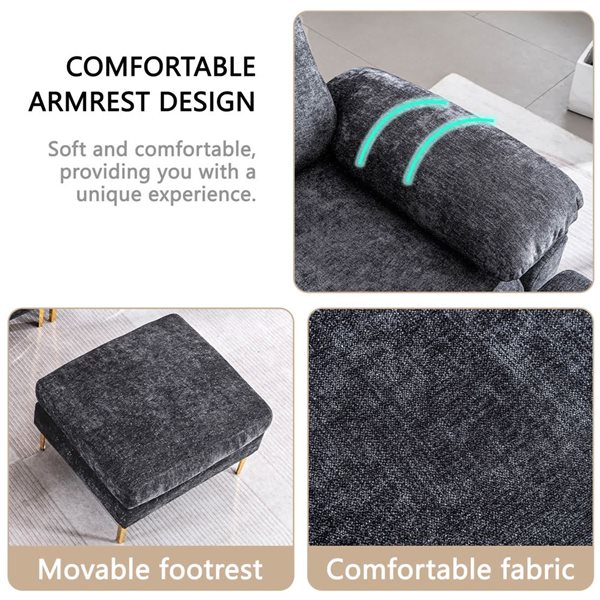 Clihome Grey Chenille Fabric U-Shaped Sectional Sofa with Single Chair and Removable Footstool