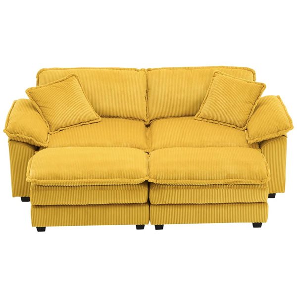Clihome Yellow Corduroy Modern Sofa with Ottoman