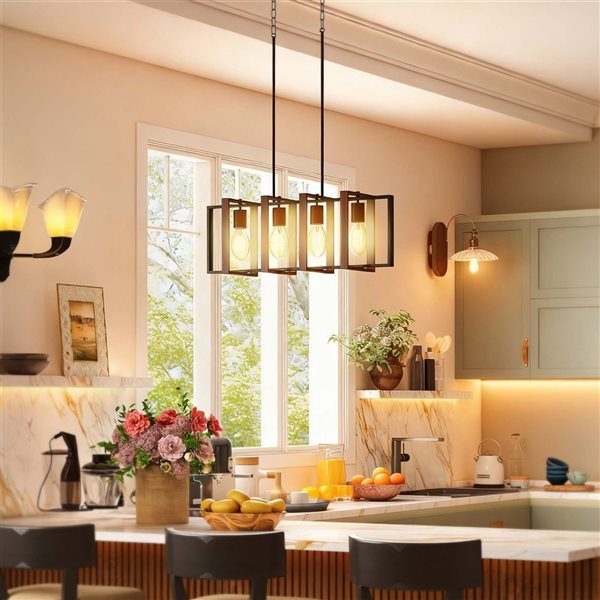 HOMCOM 4-Light Pendant Light w/ 4 Rotatable Frames - Walnut
