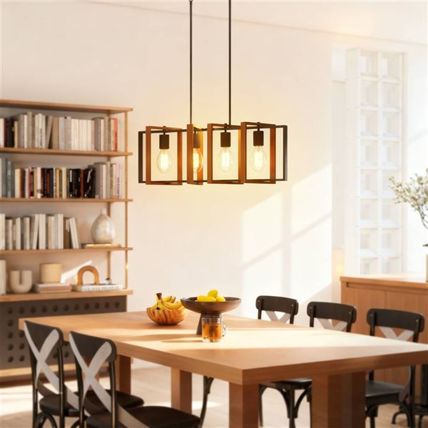 HOMCOM 4-Light Pendant Light w/ 4 Rotatable Frames - Walnut