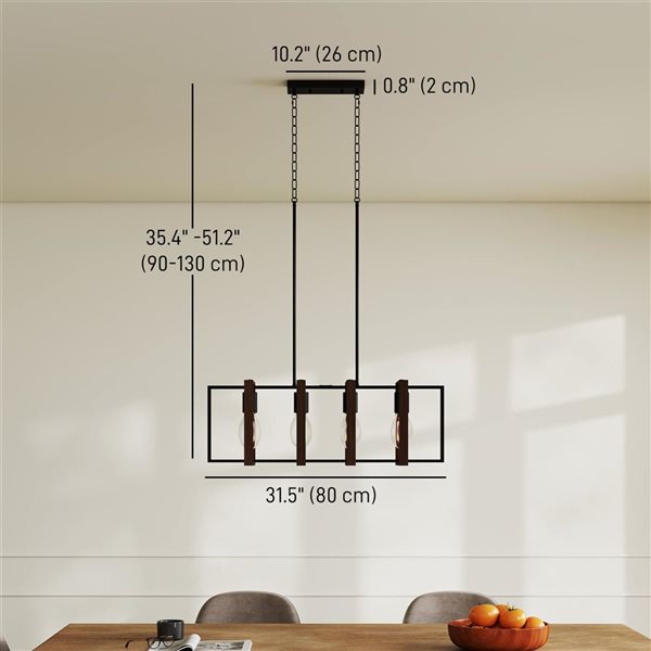 HOMCOM 4-Light Pendant Light w/ 4 Rotatable Frames - Walnut