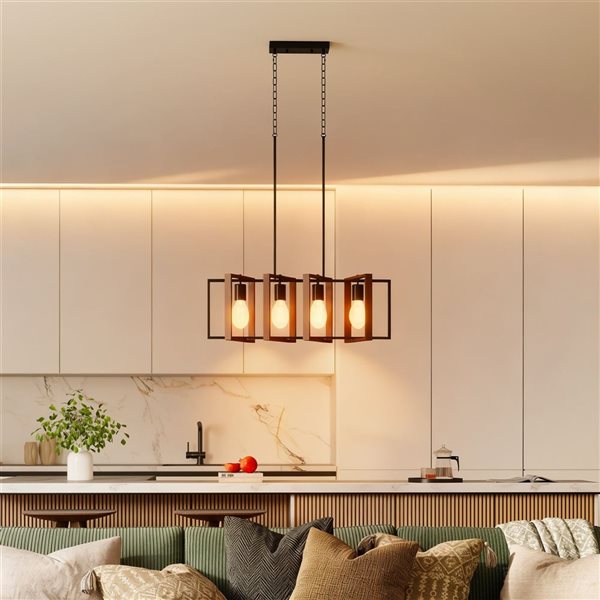 HOMCOM 4-Light Pendant Light w/ 4 Rotatable Frames - Walnut