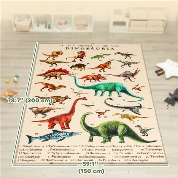 Qaba Large Play Mat For Toddlers w/ Dinosaur Motifs 79 x 59-in - Khaki