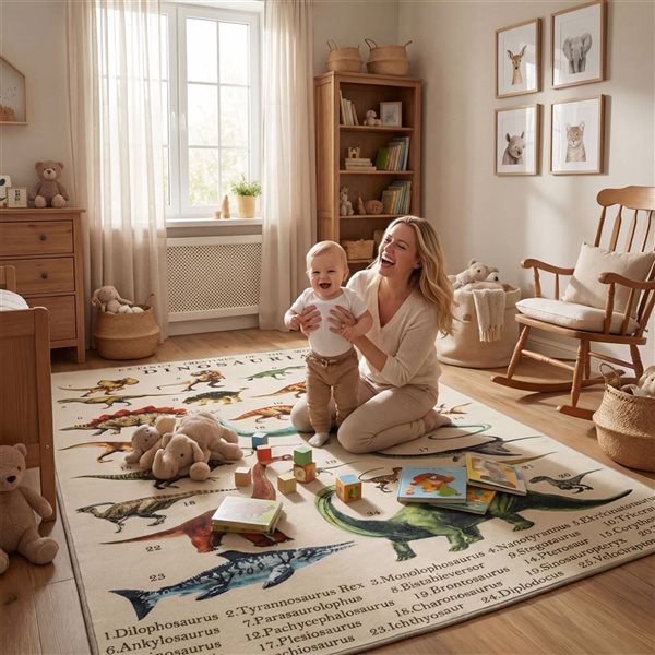 Qaba Large Play Mat For Toddlers w/ Dinosaur Motifs 79 x 59-in - Khaki