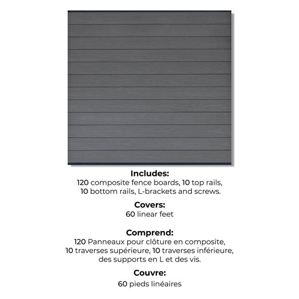 everhome 5.91 x 5.91-ft Frost Grey Co-Extruded Woodgrain Composite Fence Panel - 10-Pack