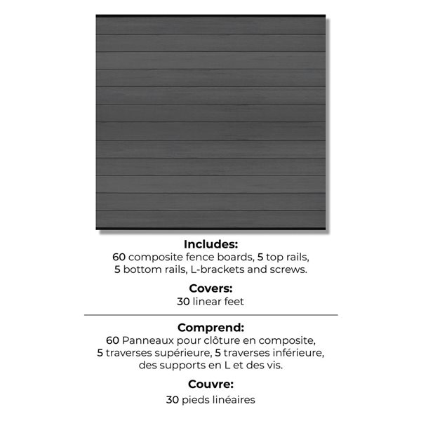 everhome 5.91 x 5.91-ft Manhattan Grey Co-Extruded Composite Fence Panel - 5-Pack