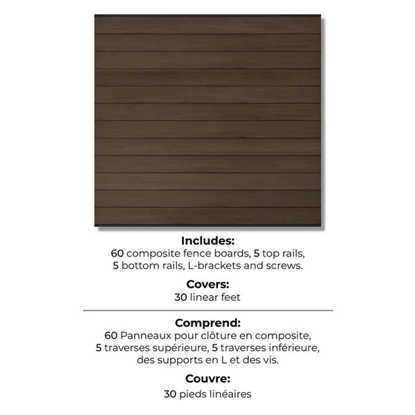 everhome 5.91 x 5.91-ft Bromont Brown Co-Extruded Composite Fence Panel - 5-Pack