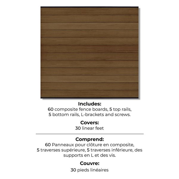 everhome 5.91 x 5.91-ft Savannah Brown Co-Extruded Composite Fence Panel - 5-Pack