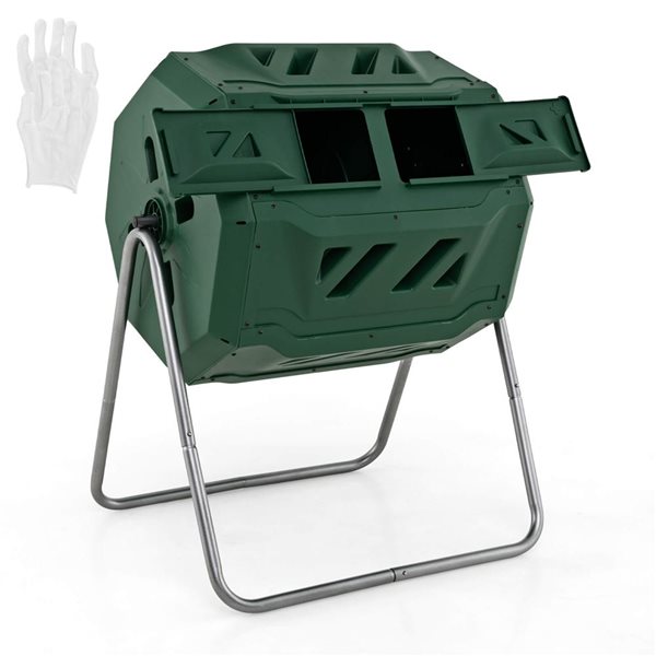 Costway 40-Gallon Green Rotating Compost Bin with Dual Chamber