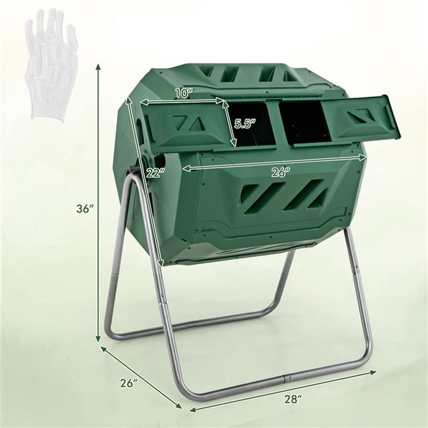 Costway 40-Gallon Green Rotating Compost Bin with Dual Chamber