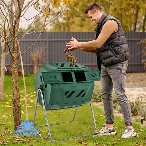 Costway 40-Gallon Green Rotating Compost Bin with Dual Chamber