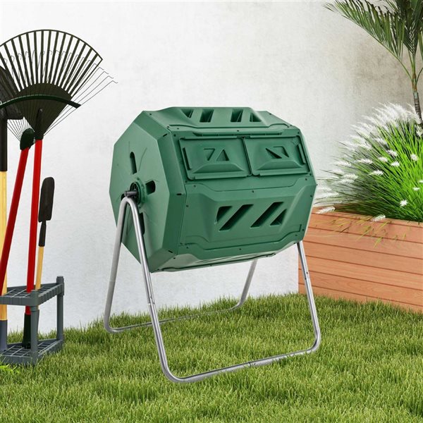 Costway 40-Gallon Green Rotating Compost Bin with Dual Chamber