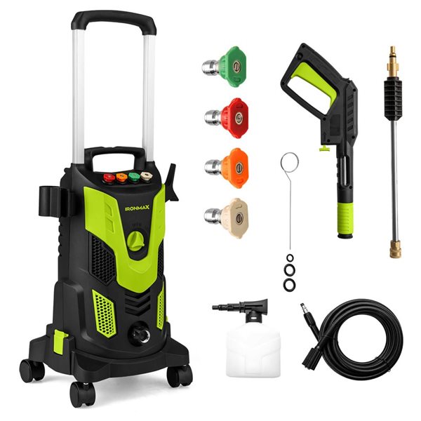 Costway Ironmax Green Electric Pressure Washer with 4 Nozzles, Soap Bottle and Lockable Wheels