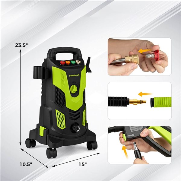 Costway Ironmax Green Electric Pressure Washer with 4 Nozzles, Soap Bottle and Lockable Wheels