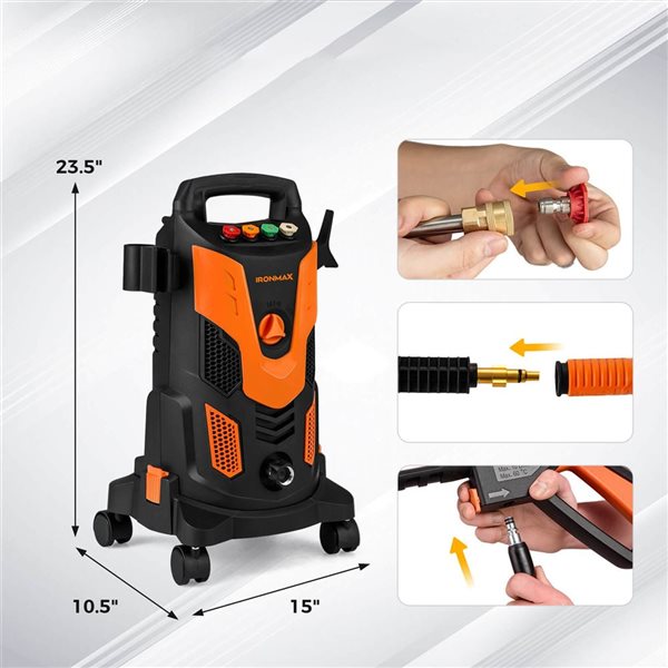 Costway Ironmax Orange Electric Pressure Washer with 4 Nozzles, Soap Bottle and Lockable Wheels