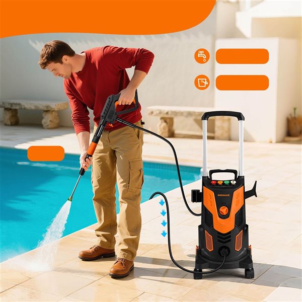 Costway Ironmax Orange Electric Pressure Washer with 4 Nozzles, Soap Bottle and Lockable Wheels