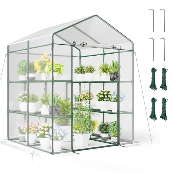 Mini Rona Costway Portable Mini Greenhouse with 3 Tiers, 8 Shelves and Roll-Up ...