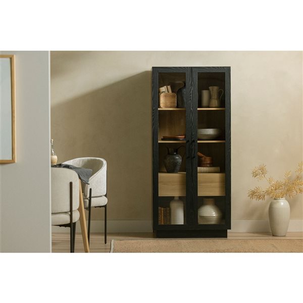 South Shore Furniture Arum Black Oak and Natural Ash Contemporary 2-Door Kitchen Cabinet with Doors