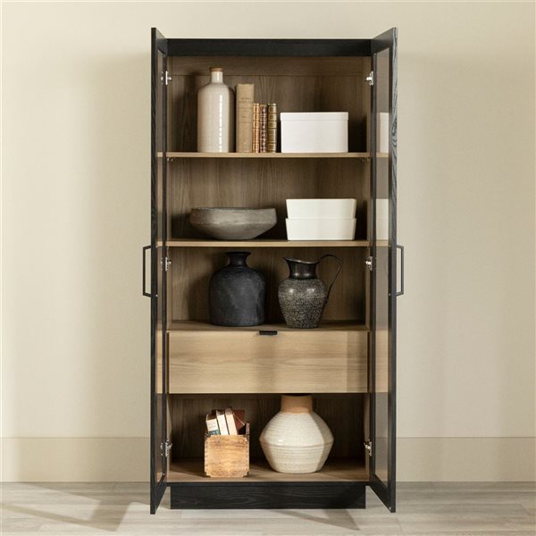 South Shore Furniture Arum Black Oak and Natural Ash Contemporary 2-Door Kitchen Cabinet with Doors