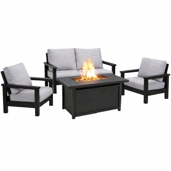 Muskoka 5-Pcs Resin Deep Seating Patio Set w/ Fire Table - Black