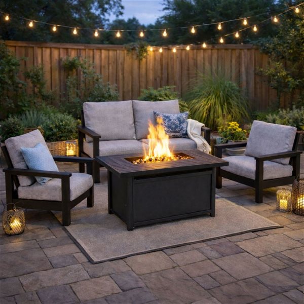 Muskoka 5-Pcs Resin Deep Seating Patio Set w/ Fire Table - Black