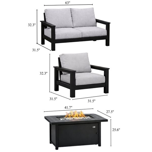 Muskoka 5-Pcs Resin Deep Seating Patio Set w/ Fire Table - Black