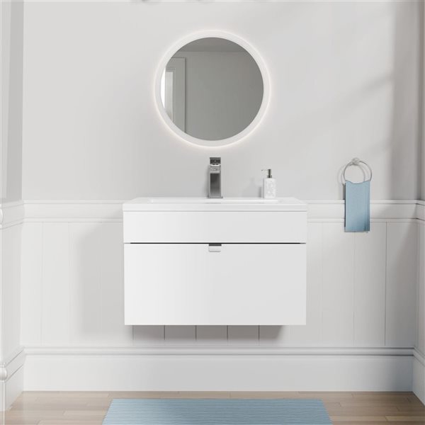 Loft 24 in. W x 16 in. D x 15 in. H Wall Mount Single Sink Bathroom Vanity in White with Chrome Handle