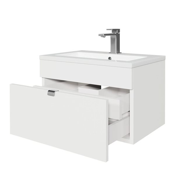 Loft 24 in. W x 16 in. D x 15 in. H Wall Mount Single Sink Bathroom Vanity in White with Chrome Handle