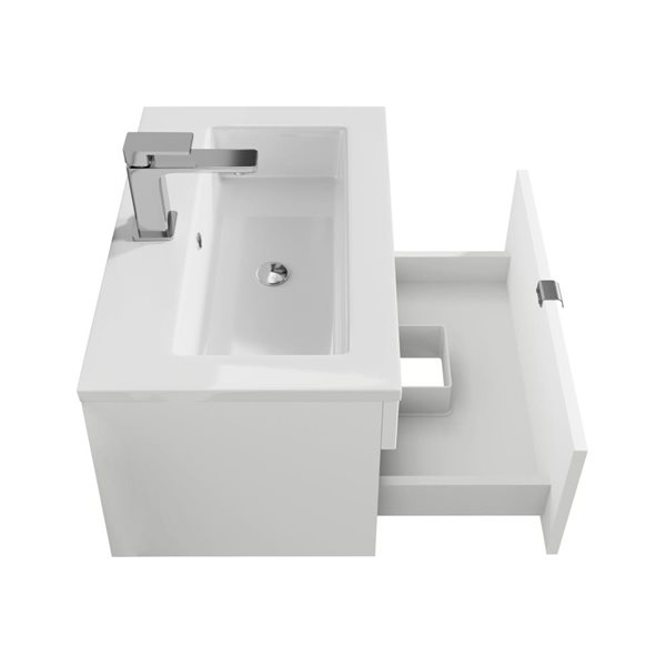 Loft 24 in. W x 16 in. D x 15 in. H Wall Mount Single Sink Bathroom Vanity in White with Chrome Handle