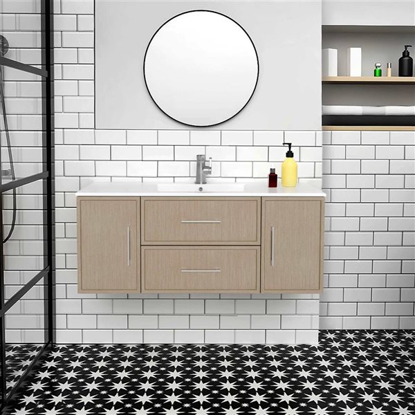 CUTLER KITCHEN & BATH Cassidy 48-in Flavia Wood Wall-Mounted Single Sink Bathroom Vanity with Cultured Marble Top